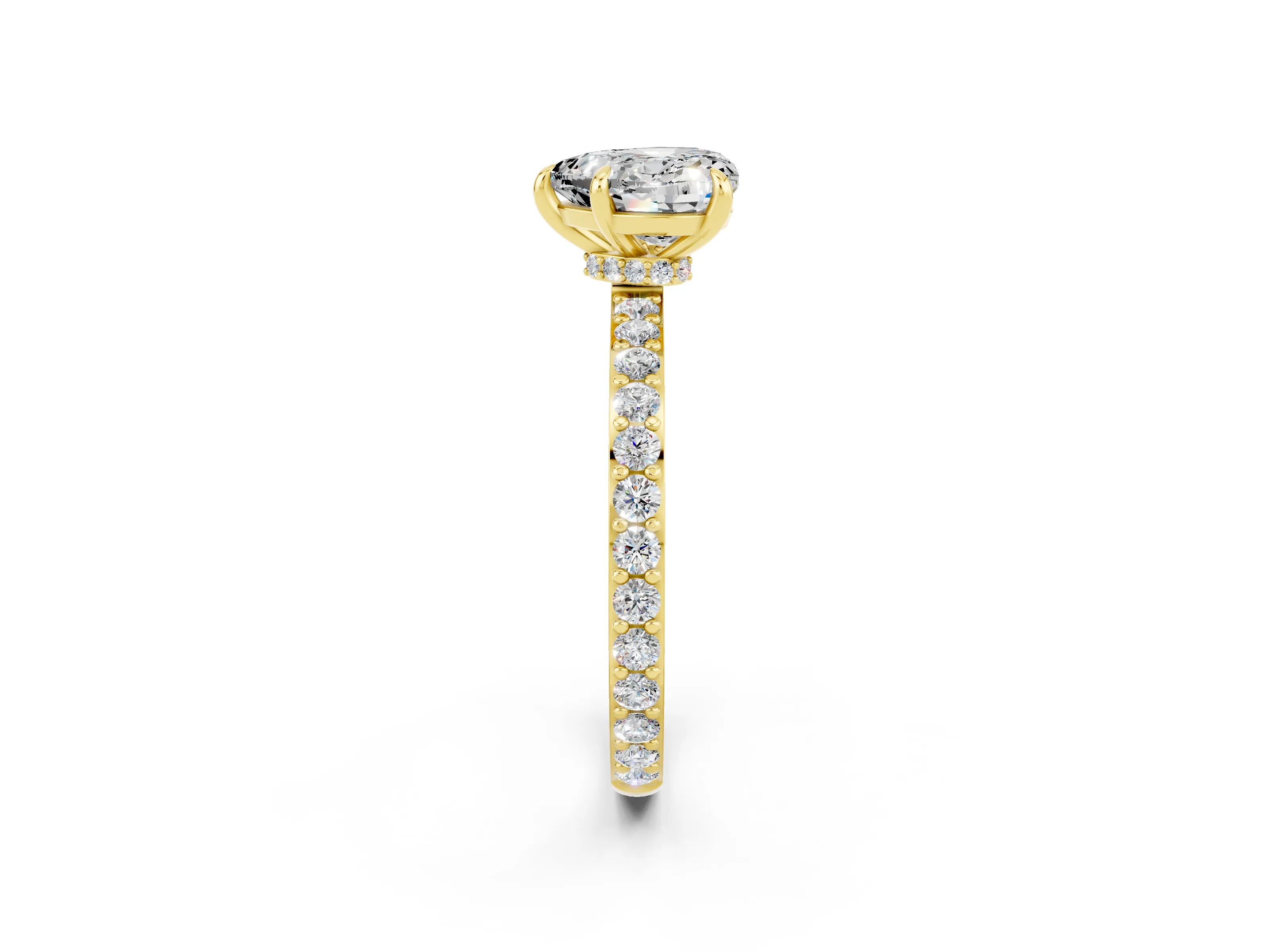 Yellow gold Heart Cut Moissanite Ring with Pavé Band and Four-Prong Setting_2