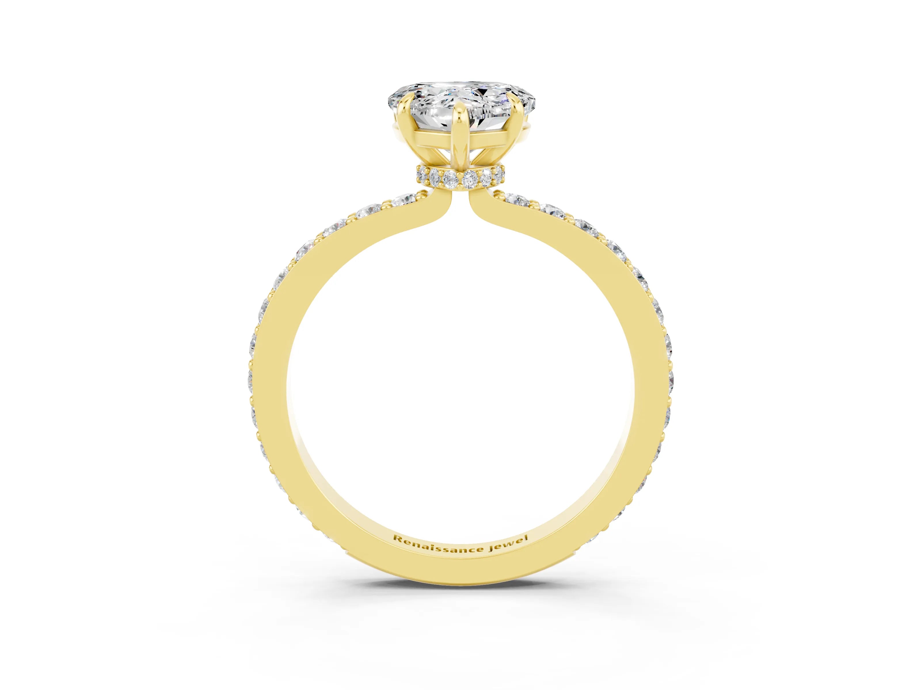 Yellow gold Heart Cut Moissanite Ring with Pavé Band and Four-Prong Setting_3