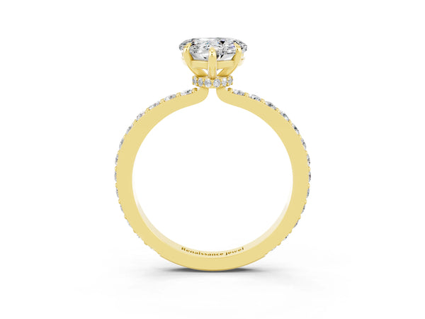 Yellow gold Heart Cut Moissanite Pavé Engagement Ring with Round  Accents and Prong Setting