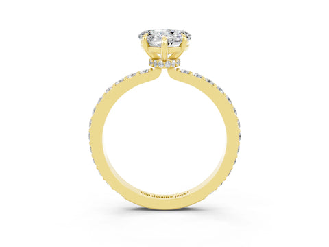 Yellow gold Heart Cut Moissanite Ring with Pavé Band and Four-Prong Setting_3
