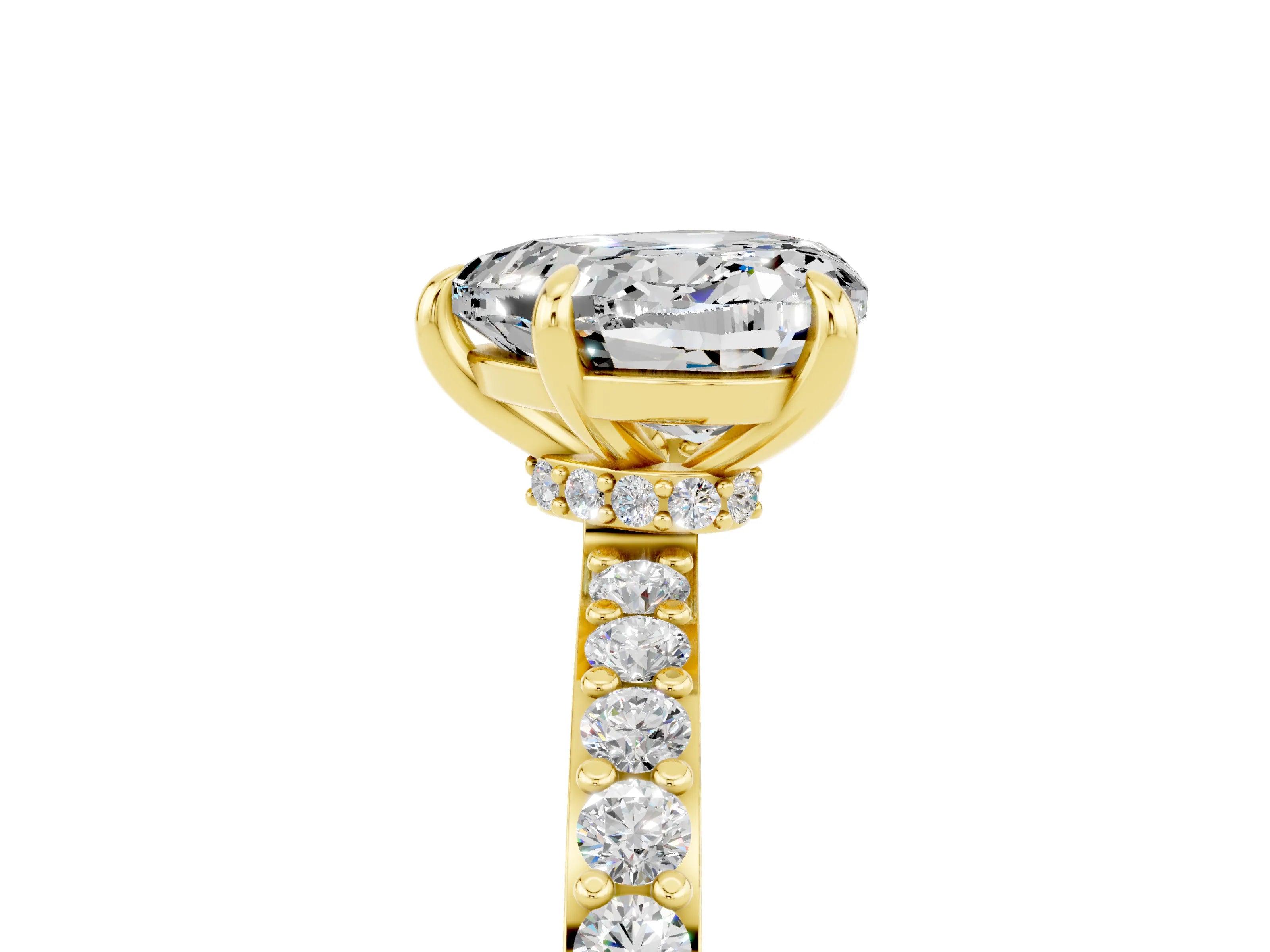 Yellow gold Heart Cut Moissanite Ring with Pavé Band and Four-Prong Setting_5
