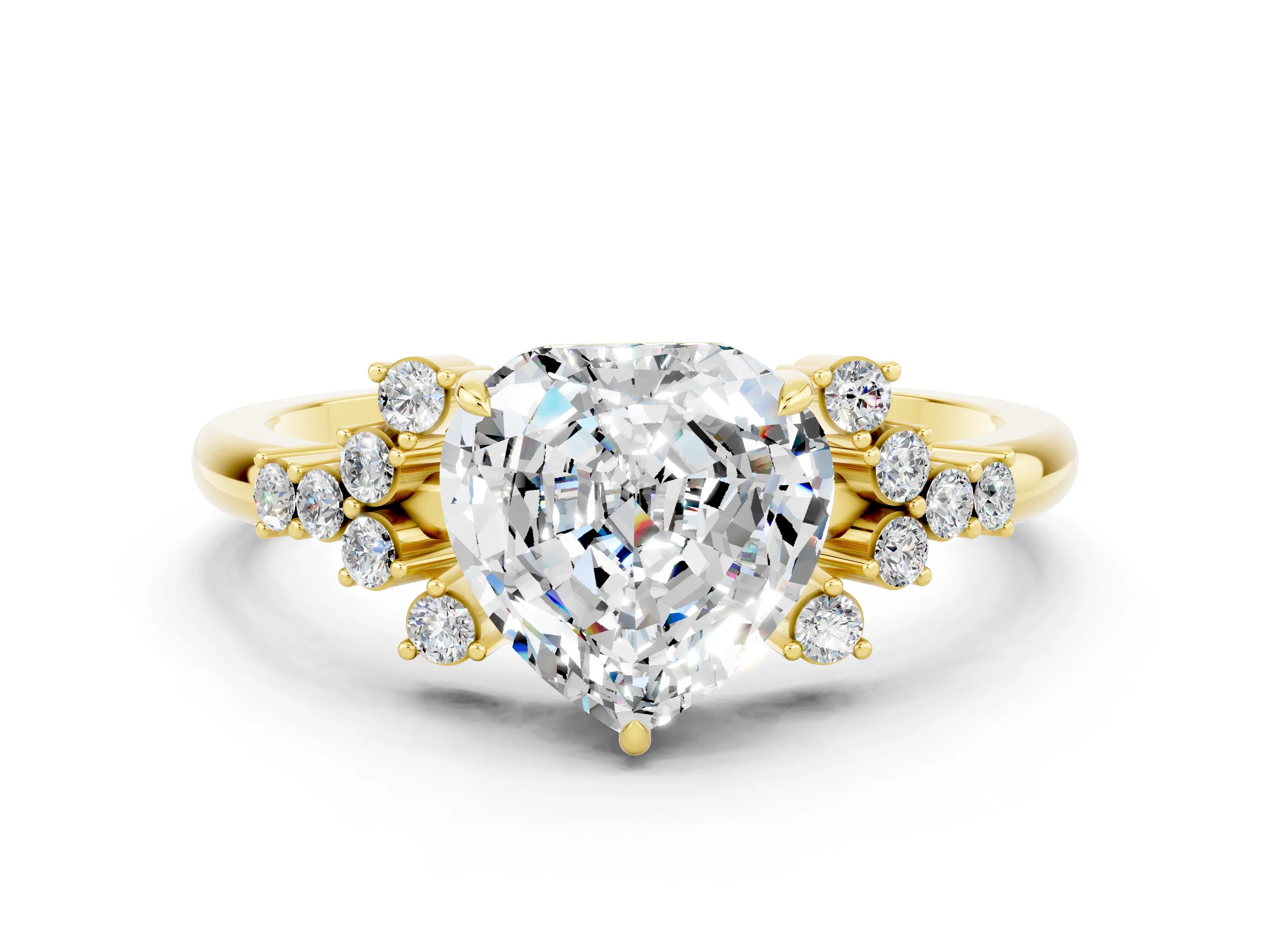 Yellow gold Heart Cut Moissanite Ring with Side Stones and Four-Prong Setting_36