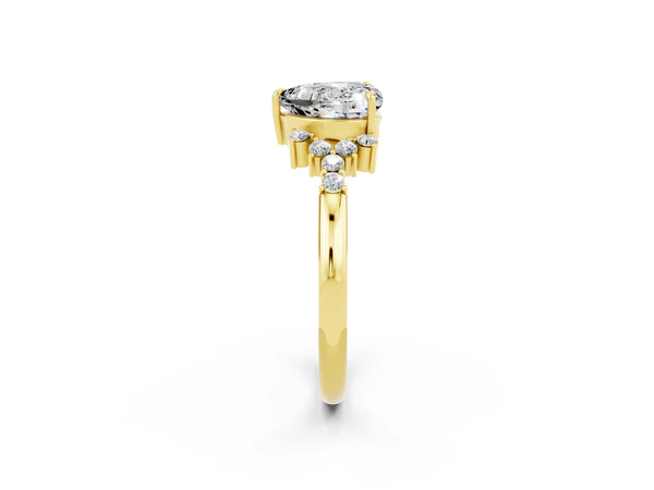 Yellow gold Heart Cut Moissanite Ring with Side Stones and Four-Prong Setting