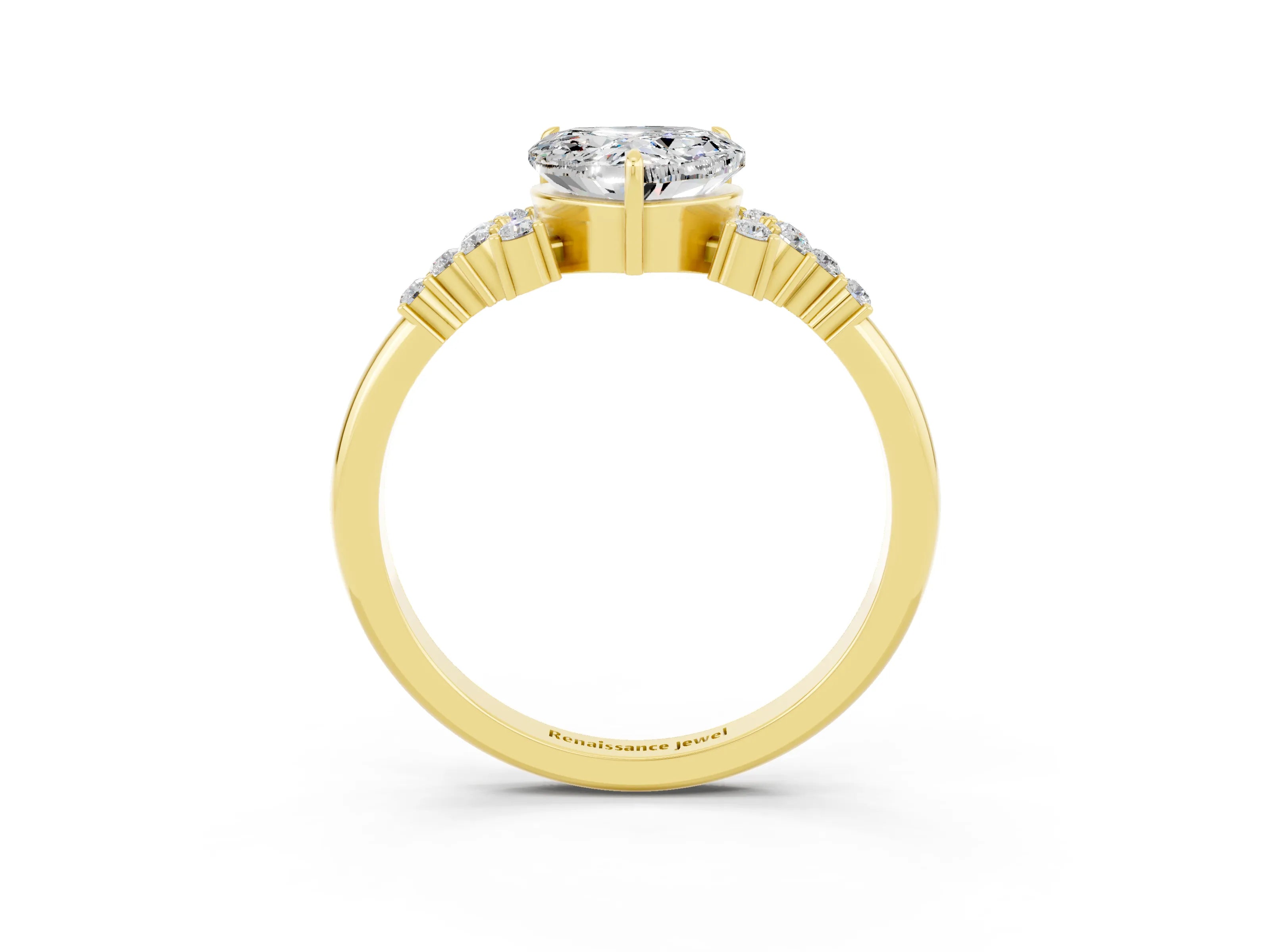 Yellow gold Heart Cut Moissanite Ring with Side Stones and Four-Prong Setting_39