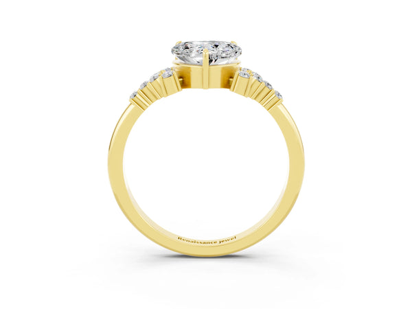 Yellow gold Heart Cut Moissanite Ring with Side Stones and Four-Prong Setting