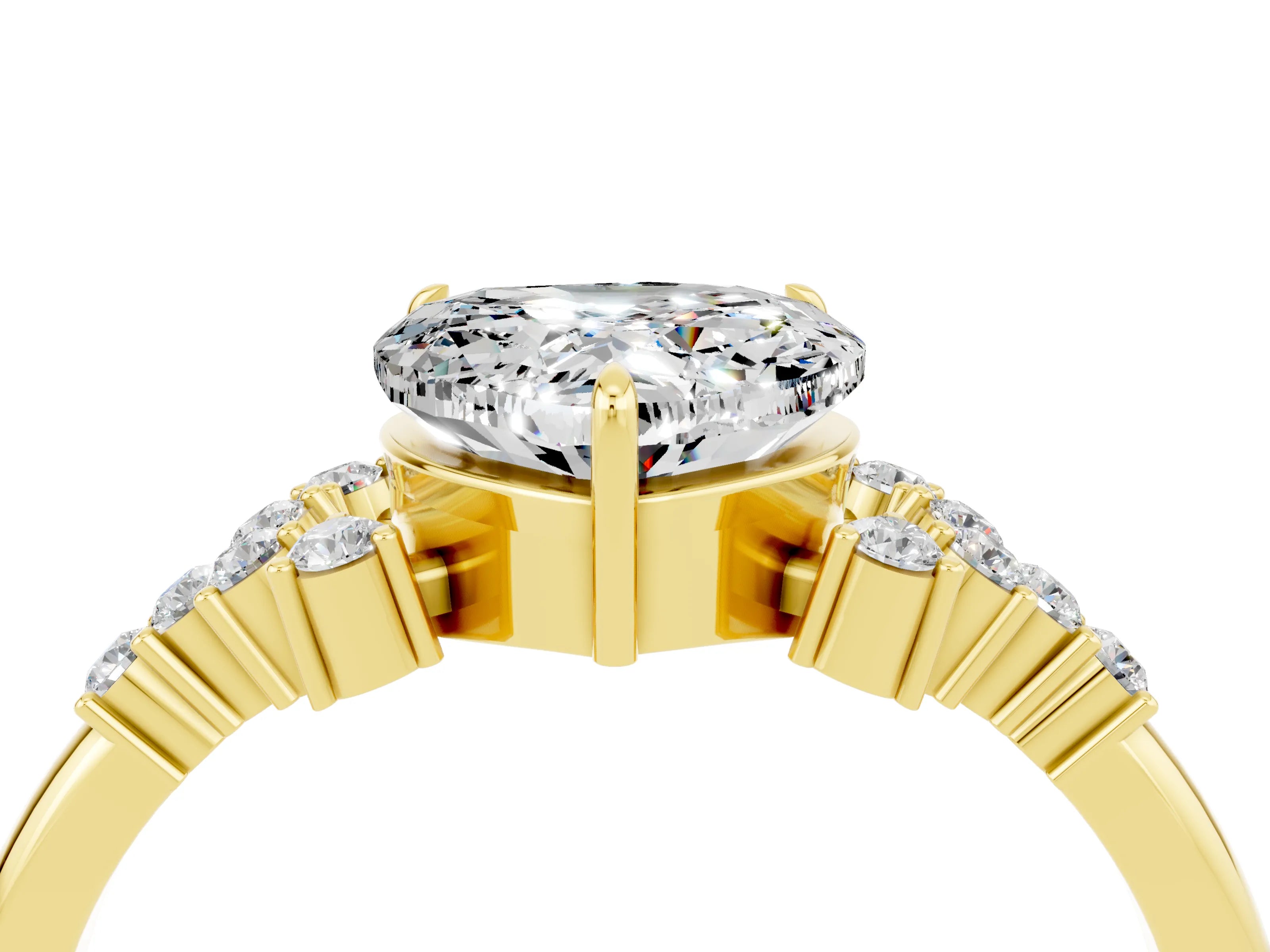 Yellow gold Heart Cut Moissanite Ring with Side Stones and Four-Prong Setting_40