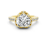 Yellow gold Heart Cut Moissanite Scalloped Halo Engagement Ring with Round Shared Prong Band_24