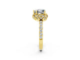 Yellow gold Heart Cut Moissanite Scalloped Halo Engagement Ring with Round Shared Prong Band_26