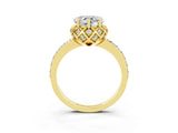 Yellow gold Heart Cut Moissanite Scalloped Halo Engagement Ring with Round Shared Prong Band_27