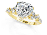 Yellow gold Heart Cut Moissanite Scattered Round Accent Ring with Prong Setting_25