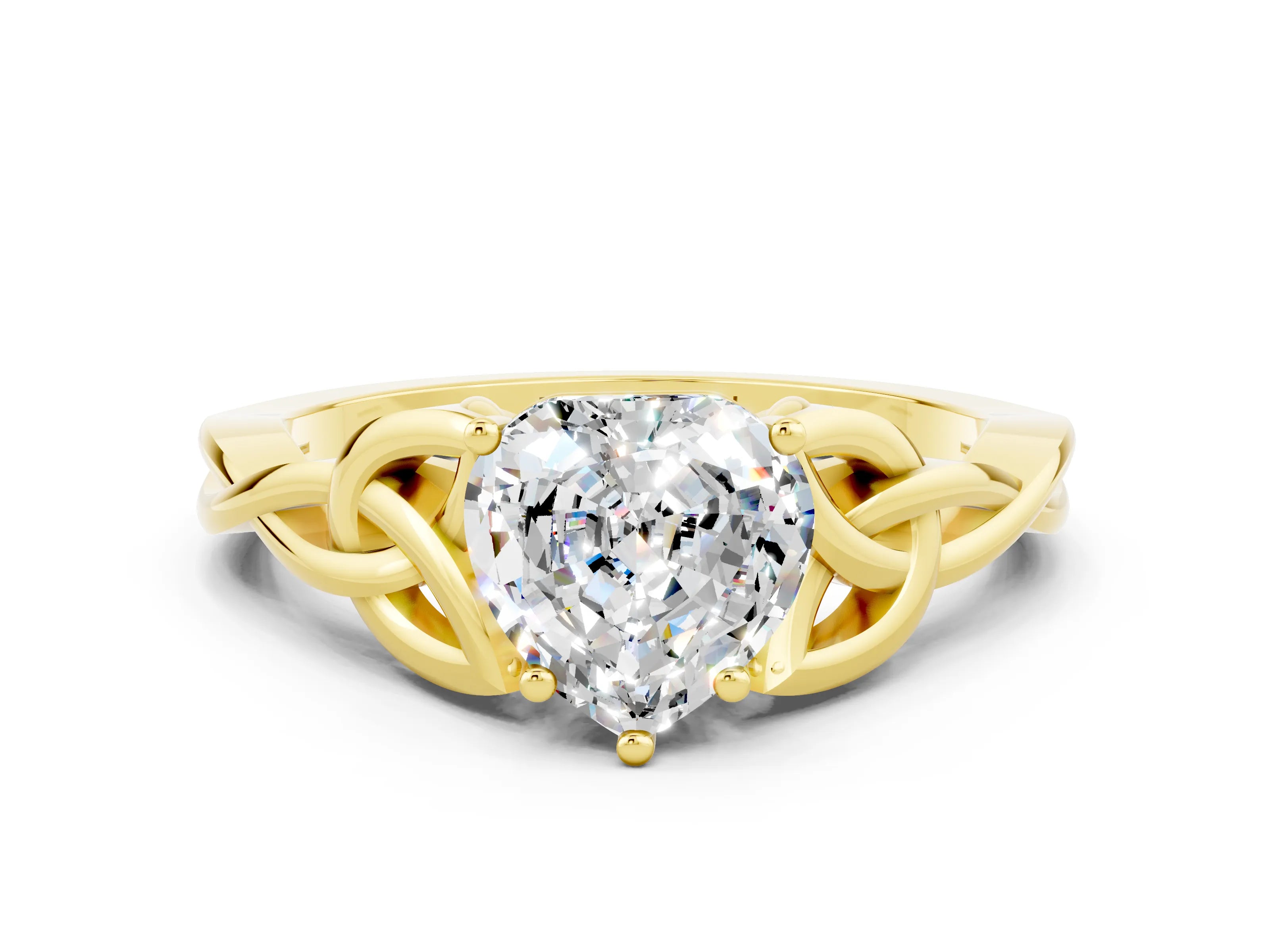 Yellow gold Heart Cut Moissanite Solitaire Celtic Knot Ring with Four-Prong Setting_12