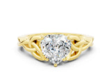 Yellow gold Heart Cut Moissanite Solitaire Celtic Knot Ring with Four-Prong Setting_12