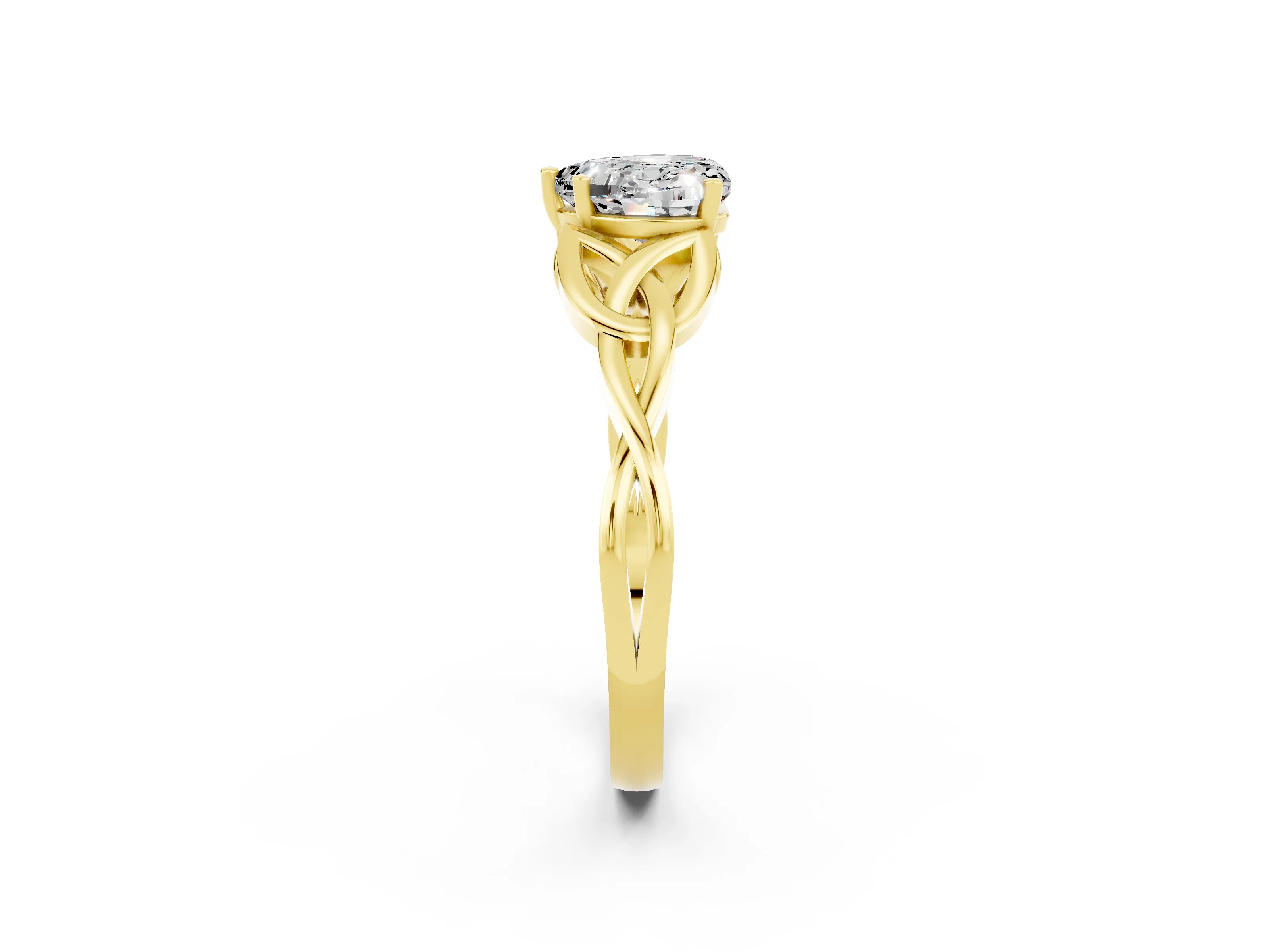 Yellow gold Heart Cut Moissanite Solitaire Celtic Knot Ring with Four-Prong Setting_14