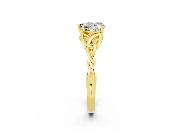 Yellow gold Heart Cut Moissanite Solitaire Celtic Knot Ring with Four-Prong Setting