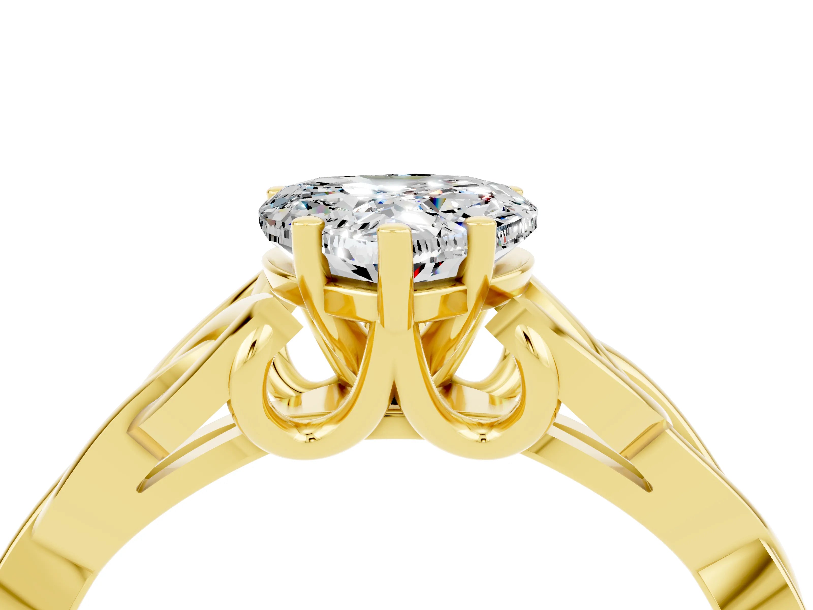 Yellow gold Heart Cut Moissanite Solitaire Celtic Knot Ring with Four-Prong Setting_16