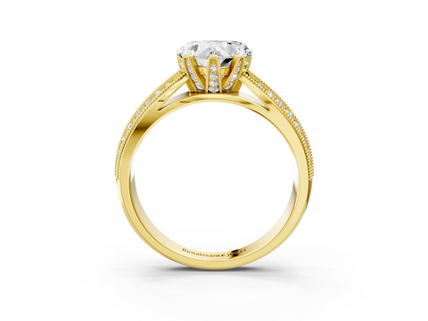 Yellow gold Heart Cut Moissanite   Solitaire Diamond Ring with Milgrain Pavé Band and Four-Prong Setting_37