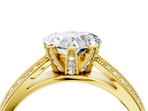 Yellow gold Heart Cut Moissanite   Solitaire Diamond Ring with Milgrain Pavé Band and Four-Prong Setting_38