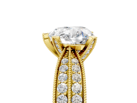 Yellow gold Heart Cut Moissanite   Solitaire Diamond Ring with Milgrain Pavé Band and Four-Prong Setting_39