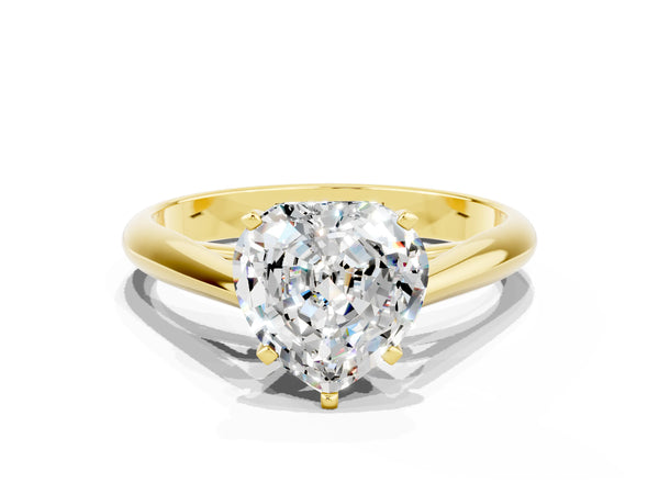 Yellow gold Heart Cut Moissanite Solitaire Engagement Ring with Cathedral Setting and Four-Prong Mount