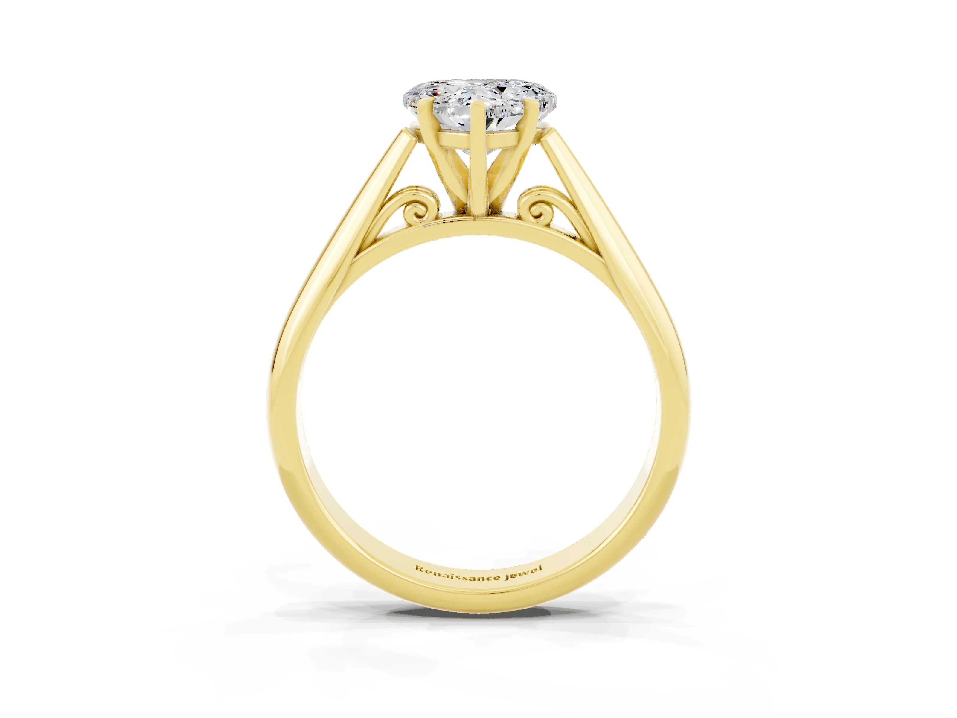 Yellow gold Heart Cut Moissanite Solitaire Engagement Ring with Cathedral Setting and Four-Prong Mount_15