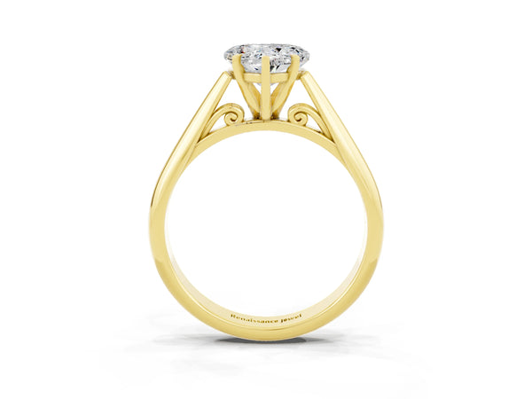 Yellow gold Heart Cut Moissanite Solitaire Engagement Ring with Cathedral Setting and Four-Prong Mount