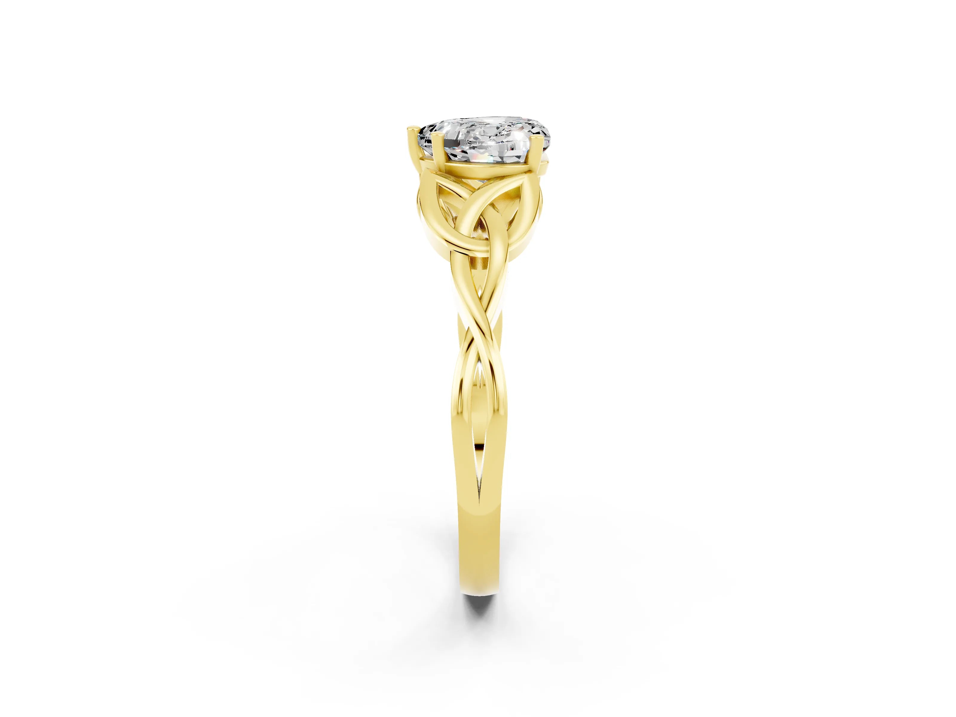 Yellow gold Heart Cut Moissanite Solitaire Engagement Ring with Celtic Knot Band and Four-Prong Setting_2