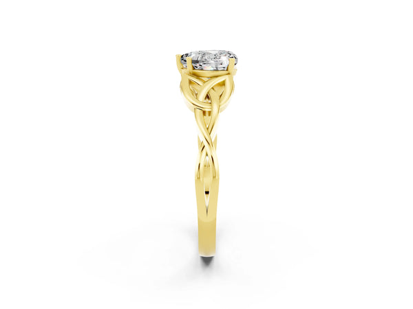 Yellow gold Heart Cut Moissanite Solitaire Engagement Ring with Celtic Knot Band and Four-Prong Setting