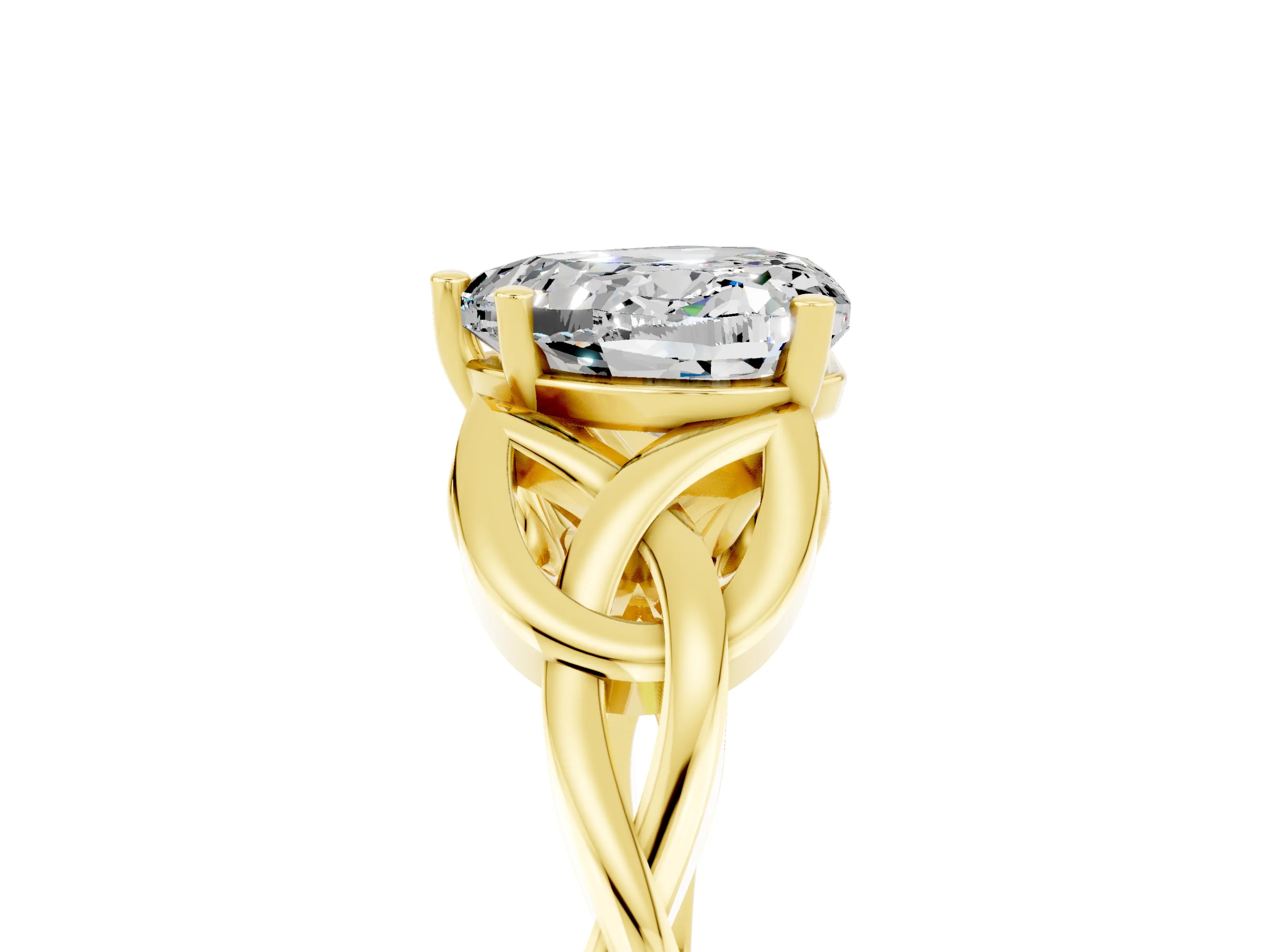 Yellow gold Heart Cut Moissanite Solitaire Engagement Ring with Celtic Knot Band and Four-Prong Setting_5