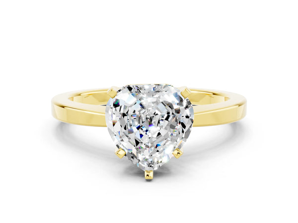 Yellow gold Heart Cut Moissanite Solitaire Engagement Ring with Classic Band and Four-Prong Setting