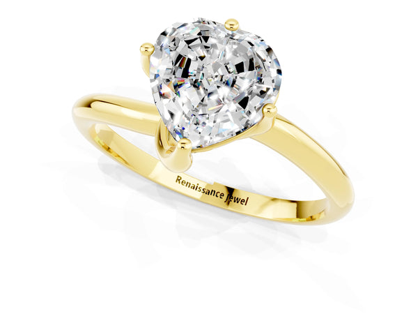Yellow gold Heart Cut Moissanite Solitaire Engagement Ring with Four-Prong Setting and Classic Band