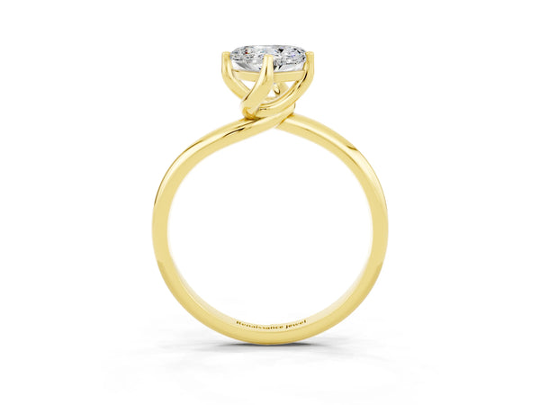 Yellow gold Heart Cut Moissanite Solitaire Engagement Ring with Four-Prong Setting and Classic Band
