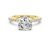 Yellow gold Heart Cut Moissanite Solitaire Engagement Ring with Pavé Band and Four-Prong Setting