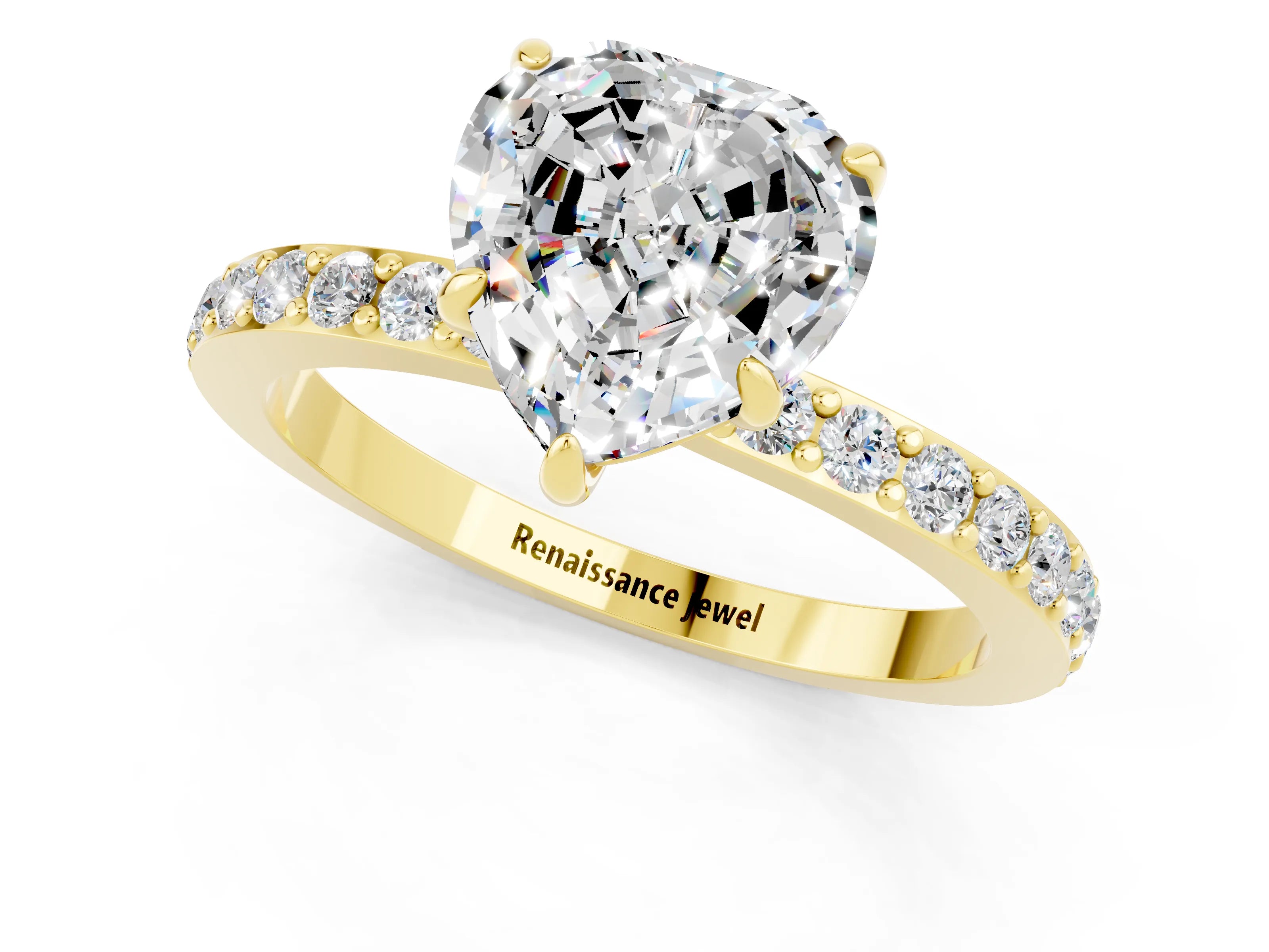 Yellow gold Heart Cut Moissanite Solitaire Engagement Ring with Pavé Band and Four-Prong Setting_1