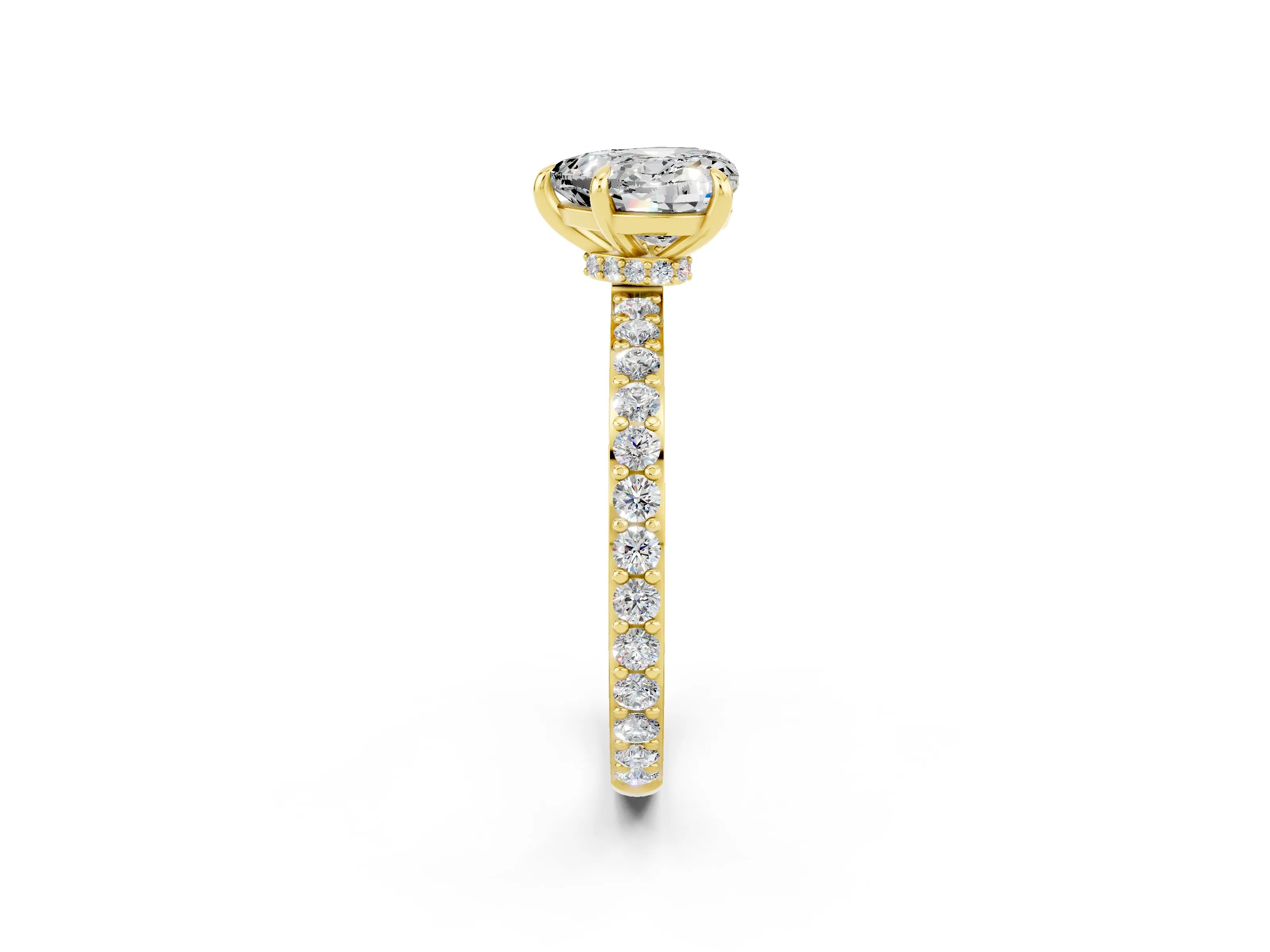 Yellow gold Heart Cut Moissanite Solitaire Engagement Ring with Pavé Band and Four-Prong Setting_2