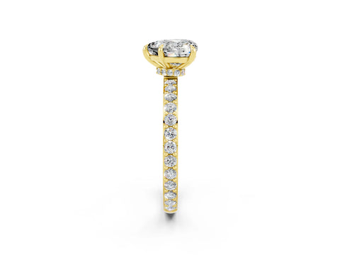 Yellow gold Heart Cut Moissanite Solitaire Engagement Ring with Pavé Band and Four-Prong Setting_2