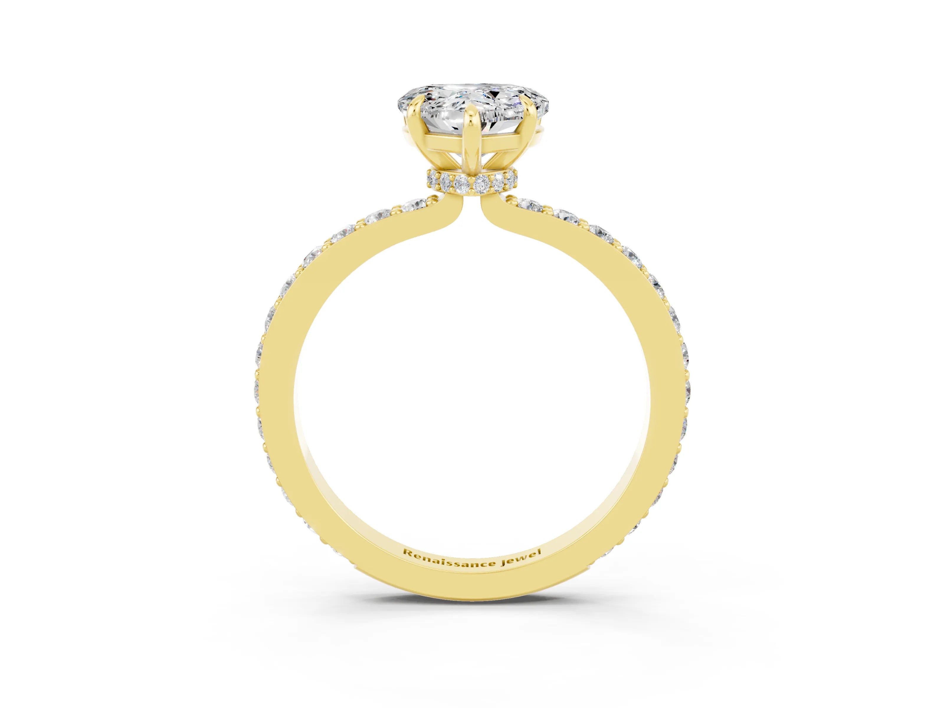 Yellow gold Heart Cut Moissanite Solitaire Engagement Ring with Pavé Band and Four-Prong Setting_3