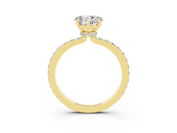 Yellow gold Heart Cut Moissanite Solitaire Engagement Ring with Pavé Band and Four-Prong Setting