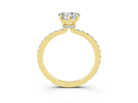 Yellow gold Heart Cut Moissanite Solitaire Engagement Ring with Pavé Band and Four-Prong Setting_3