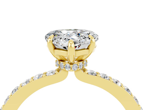 Yellow gold Heart Cut Moissanite Solitaire Engagement Ring with Pavé Band and Four-Prong Setting_4