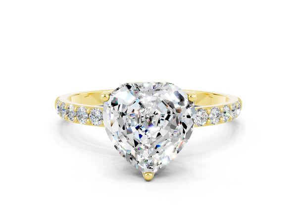 Yellow gold Heart Cut Moissanite Solitaire Engagement Ring with Round  Pavé Band and Prong Setting