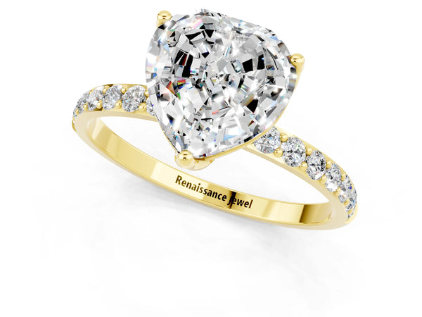 Yellow gold Heart Cut Moissanite Solitaire Engagement Ring with Round  Pavé Band and Prong Setting
