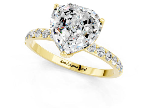 Yellow gold Heart Cut Moissanite Solitaire Engagement Ring with Pavé Band and Prong Setting_1