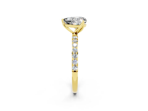 Yellow gold Heart Cut Moissanite Solitaire Engagement Ring with Pavé Band and Prong Setting_2