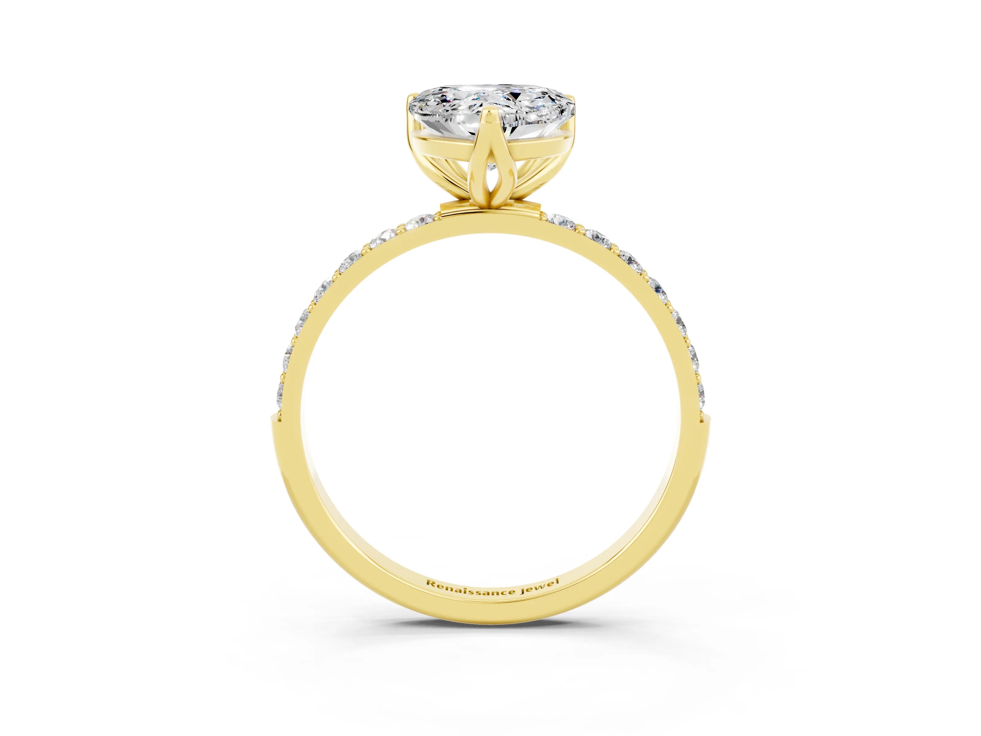 Yellow gold Heart Cut Moissanite Solitaire Engagement Ring with Pavé Band and Prong Setting_3