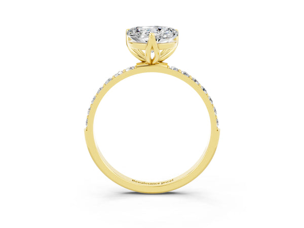 Yellow gold Heart Cut Moissanite Solitaire Engagement Ring with Round  Pavé Band and Prong Setting