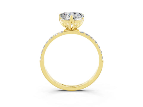 Yellow gold Heart Cut Moissanite Solitaire Engagement Ring with Pavé Band and Prong Setting_3