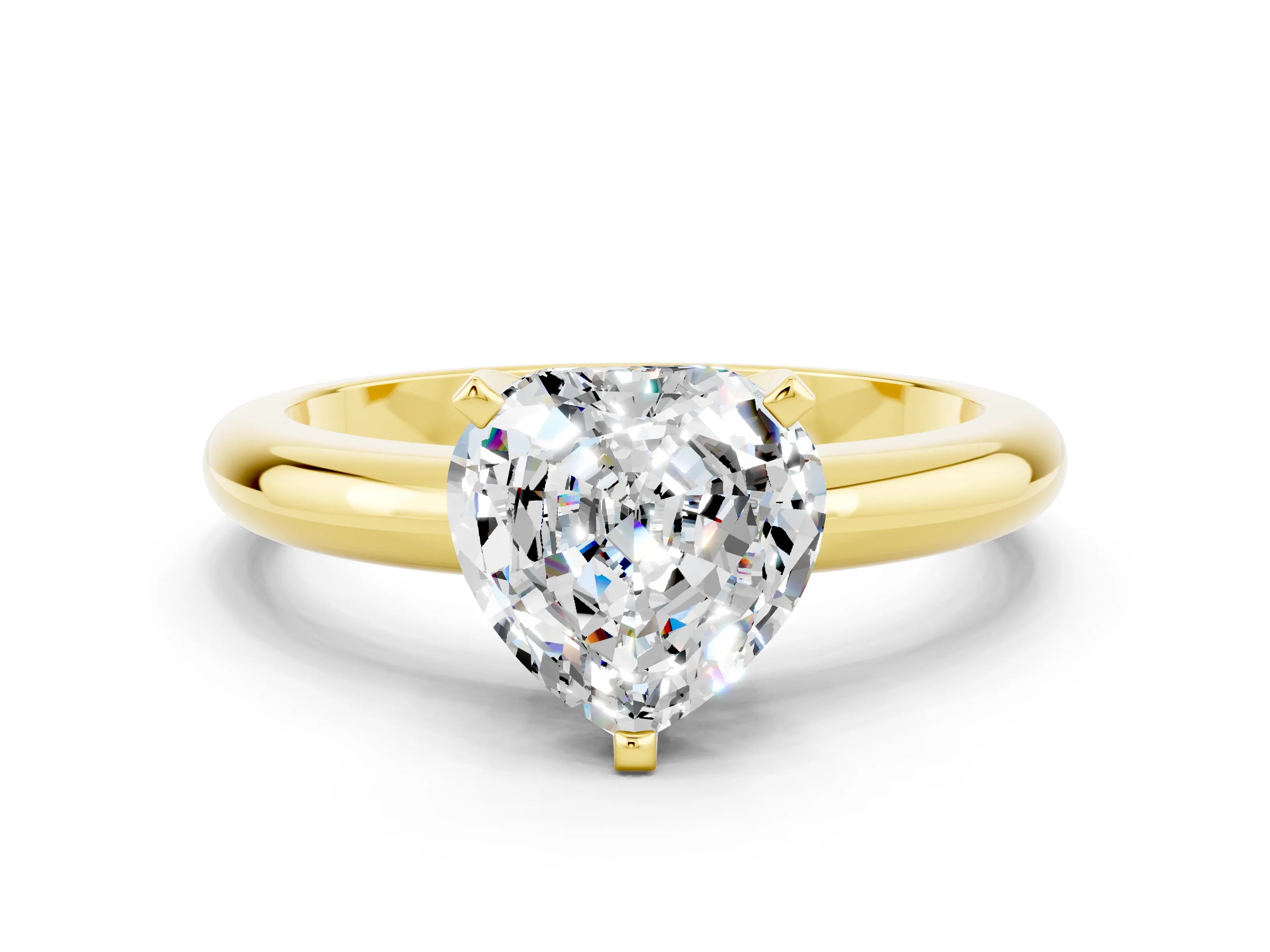 Yellow gold Heart Cut Moissanite Solitaire Engagement Ring with Round Band and Four-Prong Setting