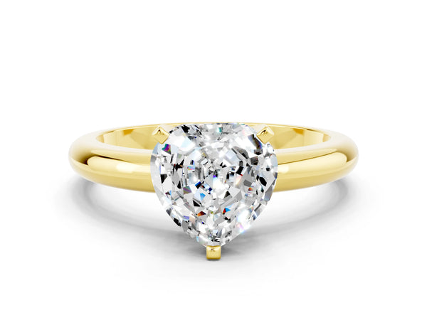 Yellow gold Heart Cut Moissanite Solitaire Engagement Ring with Round Band and Four-Prong Setting