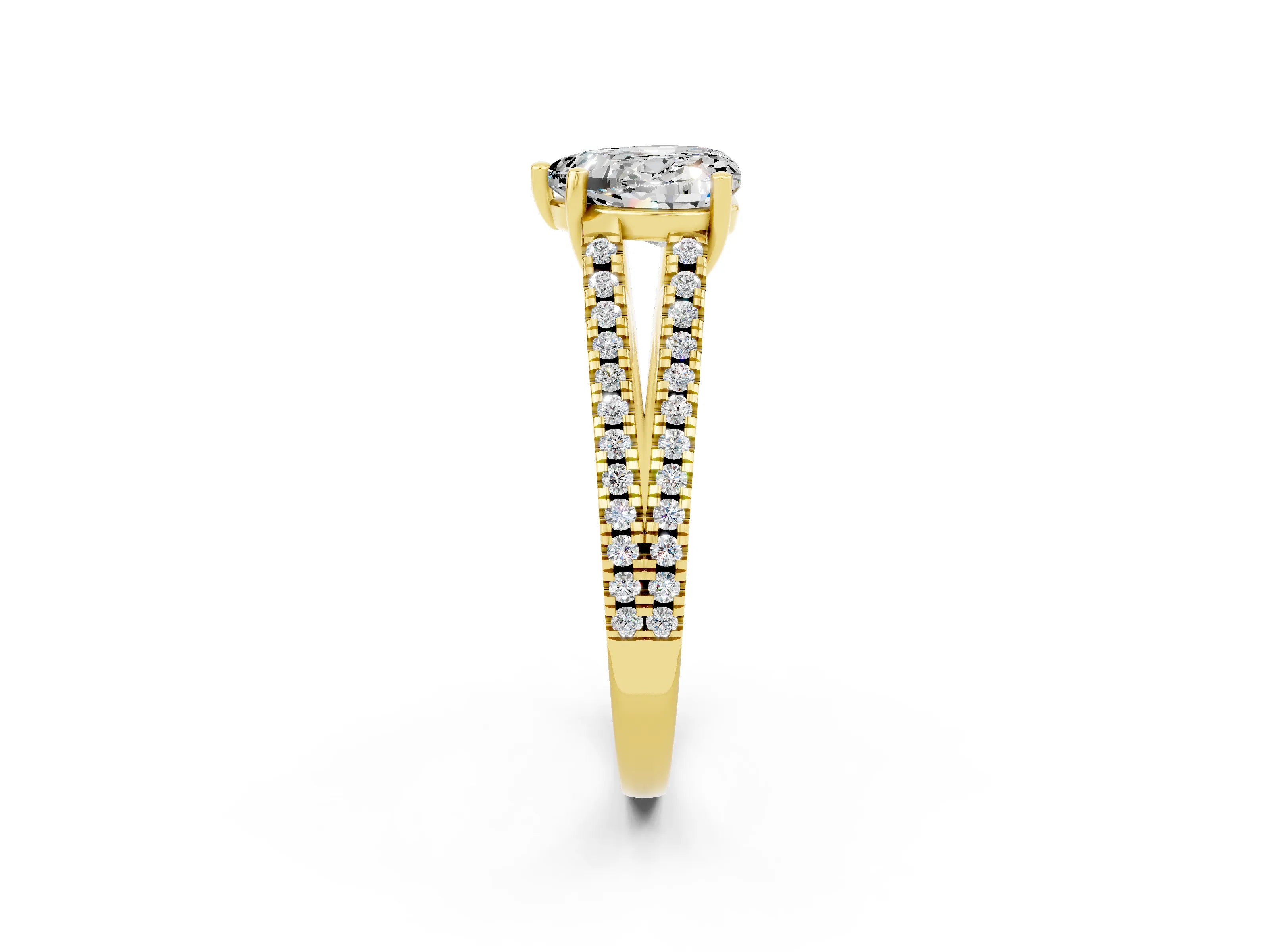 Yellow gold Heart Cut Moissanite Solitaire Engagement Ring with Split Shank Pavé Band_2