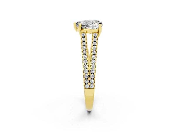 Yellow gold Heart Cut Moissanite Solitaire Engagement Ring with Split Shank Pavé Band